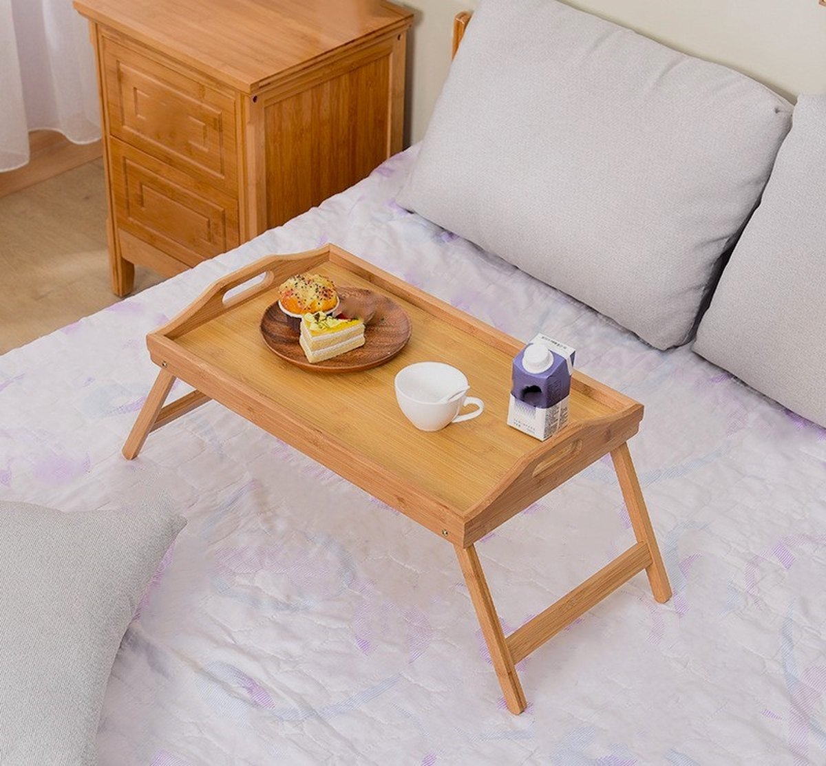 Ceruzo Ontbijt op Bed Dienblad - Bamboe Bedtafel - Inklapbaar - 50x30 cm- Hout- Serveerbladen , Dienbladen — cadeau in Koken & Dineren - foto 2