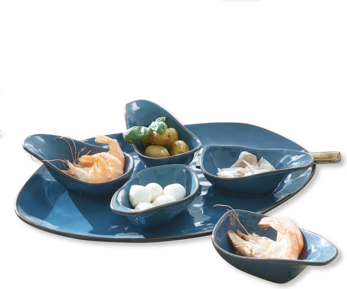 LOBERON Serveerschaal set van 6 Biarré blauw