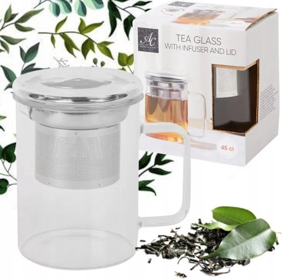Belle Vous Standaard Glazen Theepot met Bamboe Deksel - 1 l Borosilicaat Glazen Kan