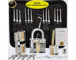 2024 Versie – 28-delige Lock Pick Set – 3 transparante oefensloten – Handleiding – opberg etui
