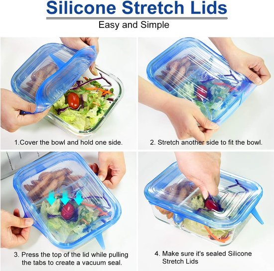 Blanc  6 Pièces Couvercles Extensibles En Silicone Couvercle De Joint De Stockage Des Aliments Fr
