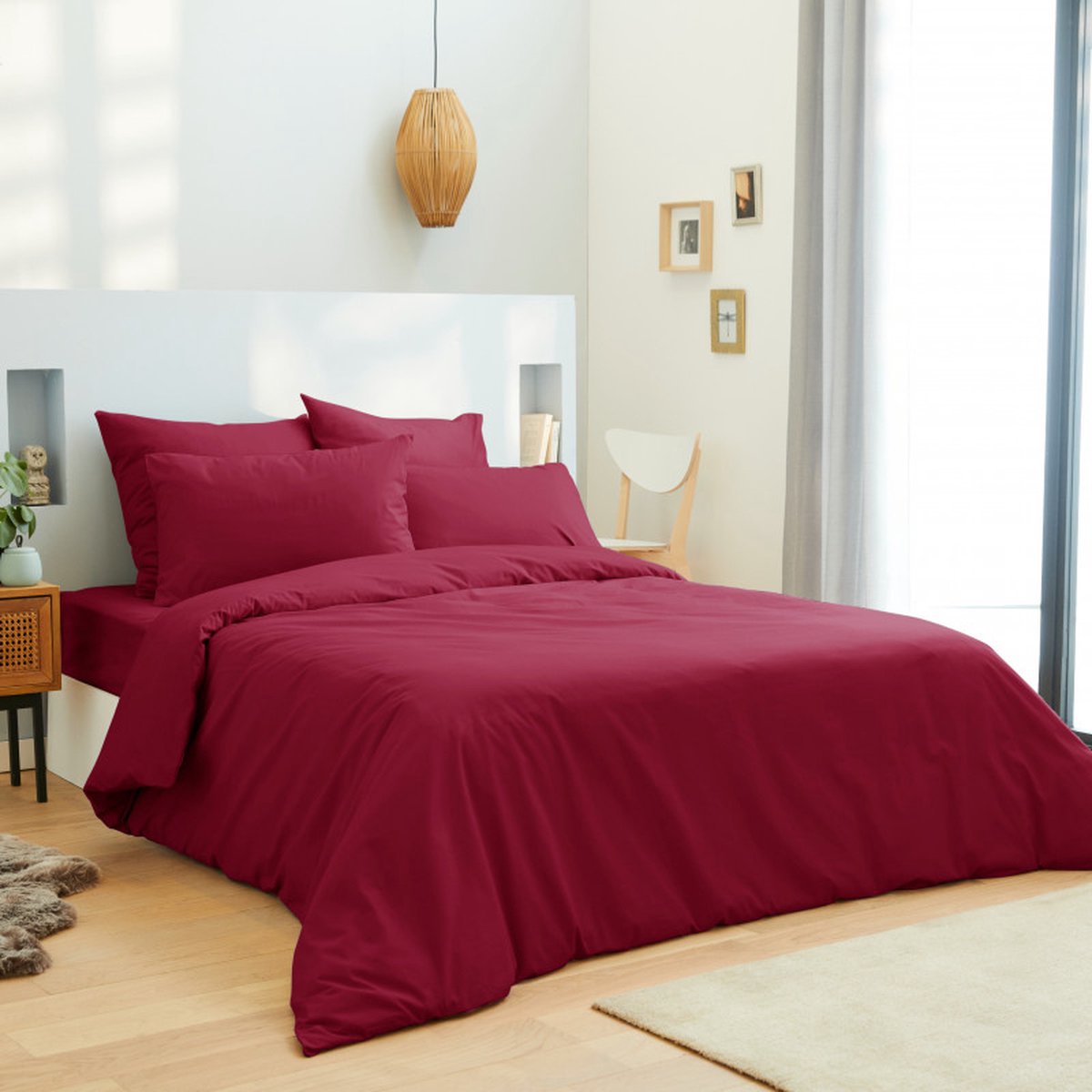 Univers Décor -Housse de couette unie Rouge 260 x 240 cm / 100% Coton / 57 Fils/cm² pour lit 2 places "King Size"