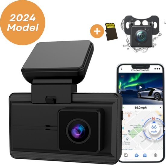 Avalect RoadGuard+ Dashcam voor Auto - 2024 - Met App & GPS - Auto Camera Voor en Achter - 4k Camera - Nachtvisie - Parkeerstand met ingebouwde G-sensor - Inclusief batterij - Incl 32GB SD-kaart cadeau geven