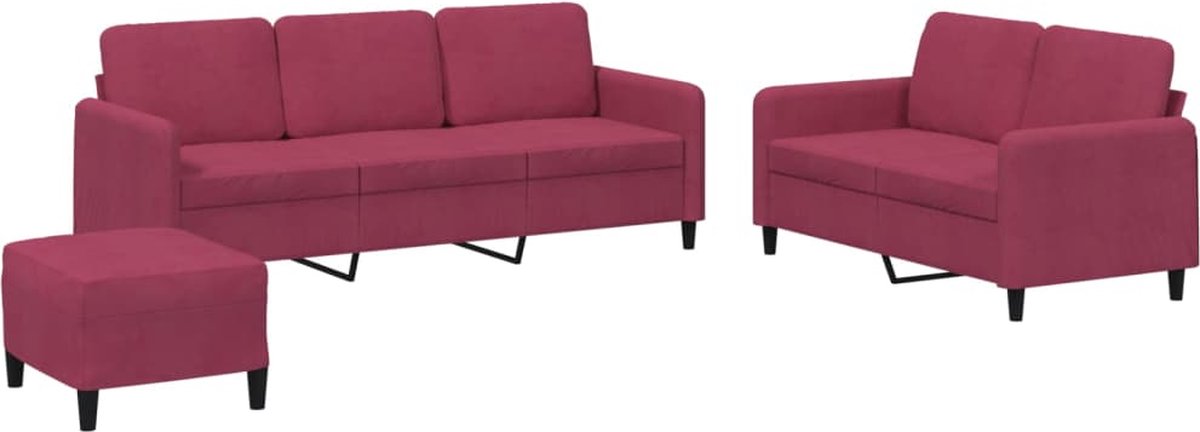 vidaXL - 3-delige - Loungeset - fluweel - wijnrood