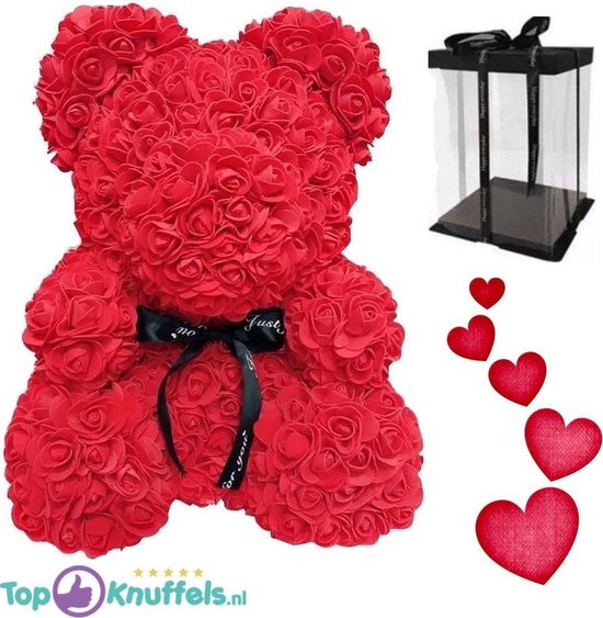 Rozen beer Wit met rood hart 30 cm + Unieke Giftbox! | Roses Bear Valentine Day giftbox  | Rozenbeer met strikje | Knuffel met jou geliefde tijdens Valentijn! | Love Teddybeer | Ik hou van jou / I Love you Knuffelbeer gift box | Roos Beertje hart
