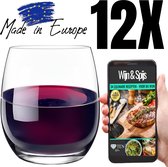 TEN® Verre à Vin sans Pied 390ml - 12 pcs + ebook 'Winery' - 12 pcs - Gobelet Sans Pied en Cristal - Petits Verres à vin à Vin - Verres à vin Timeless
