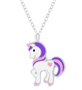 Joy|S - Zilveren pony hanger met ketting - eenhoorn / unicorn 10 x 14 mm - voor kinderen