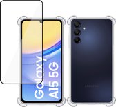 Hoesje + Screenprotector geschikt voor Samsung Galaxy A15 – Full Screen Tempered Glass - Extreme Shock Case Transparant