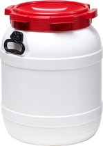 Waterkluis - Wijdmondvat 55 liter wit met rood deksel - 2 grepen