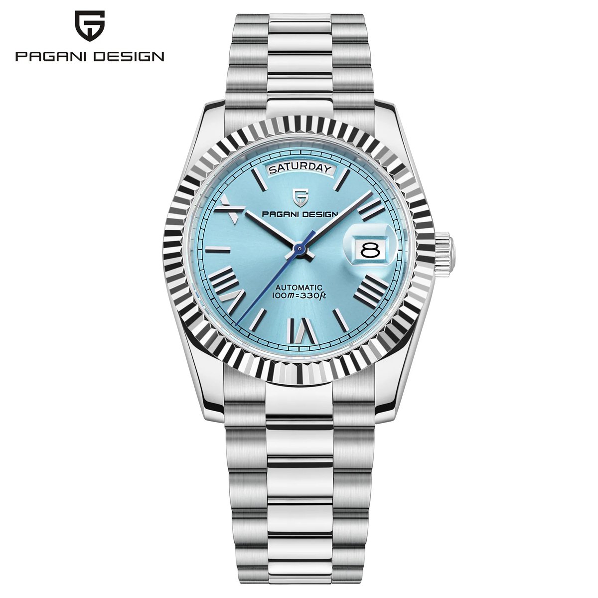 Pagani Design Horloge Heren - Cadeau voor Man - Horloges voor Mannen - 36 mm - Zilver Turqoise