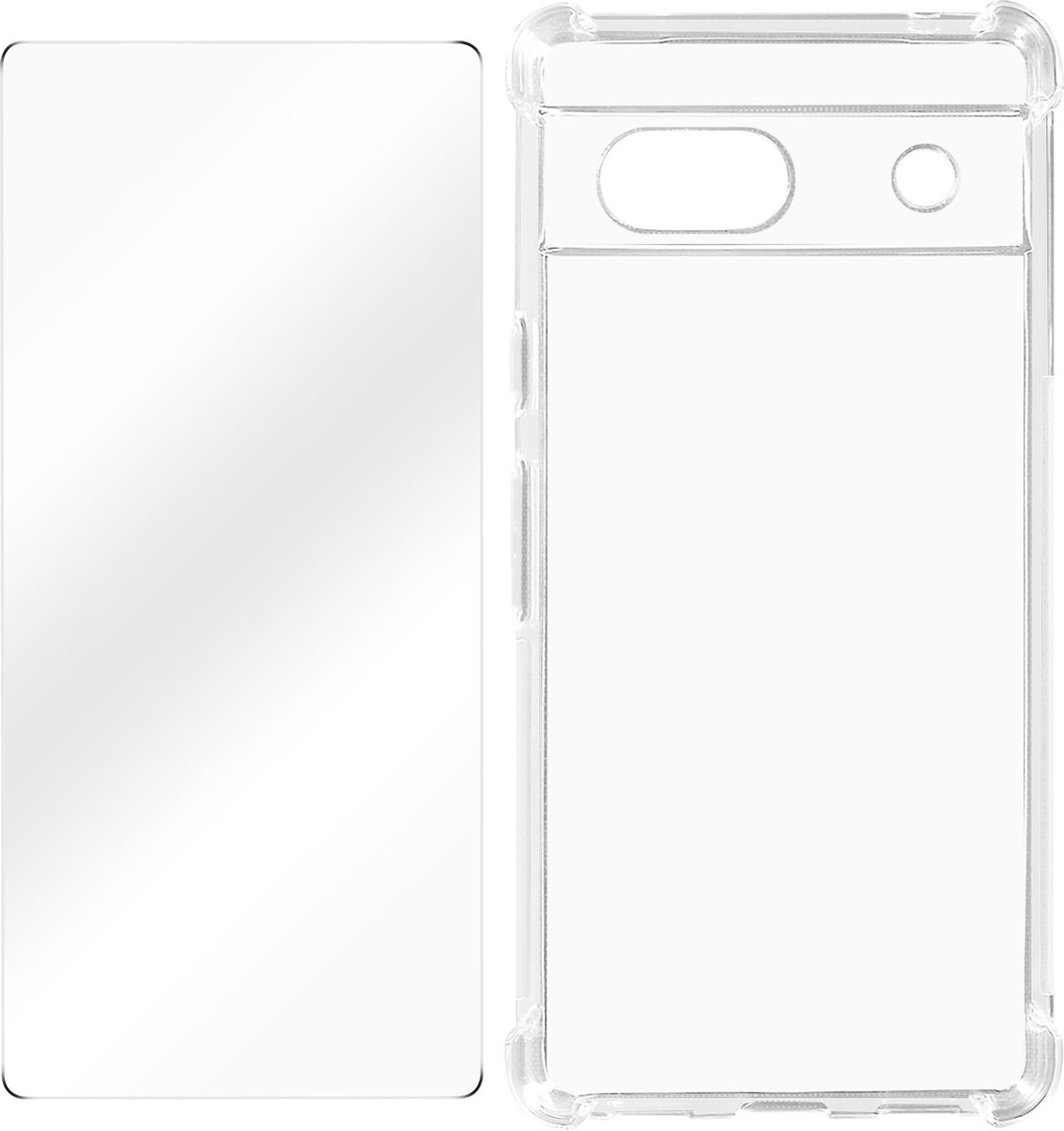 Avizar Case Geschikt voor Google Pixel 7a Versterkte hoeken 9H gehard glas, Transparant