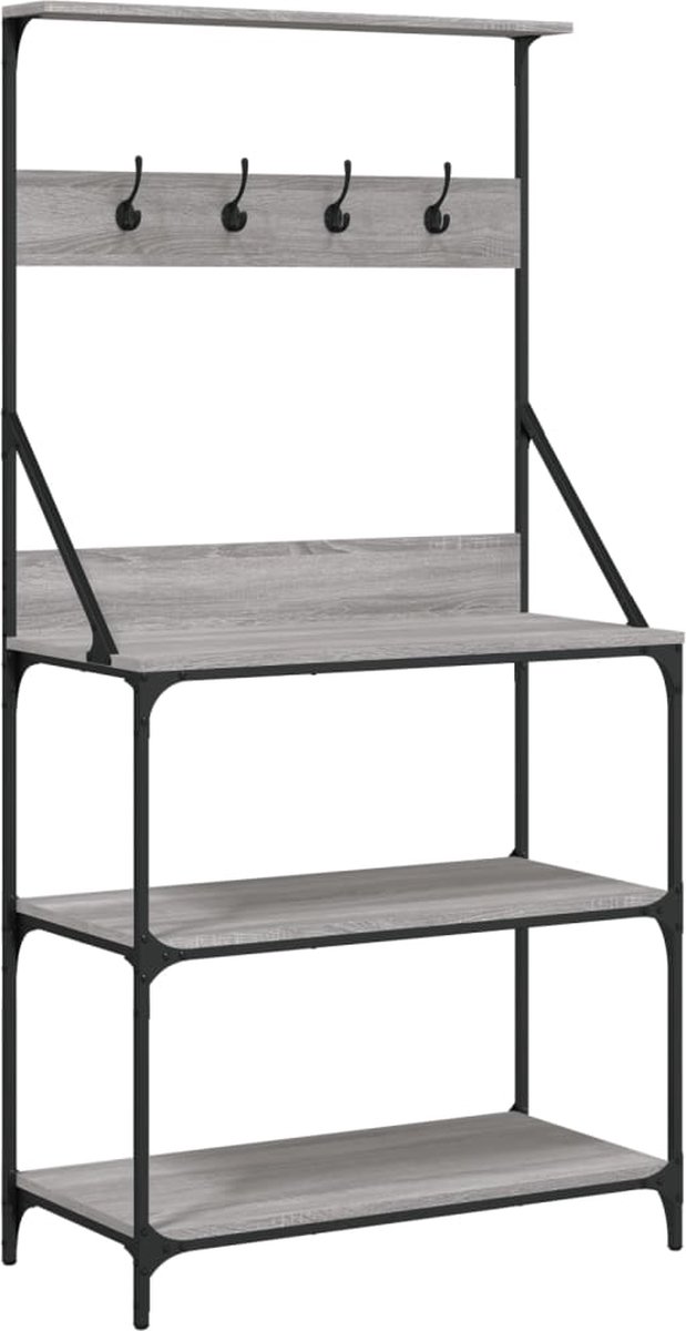 vidaXL - Bakkersrek - met - haken - 4-laags - bewerkt - hout - grijs - sonoma - eiken