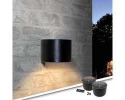 RexTech Solar wandlamp buiten 'Sven' rond - Voordeelset van 2 stuks - Down light - Warm wit licht - Tuinverlichting op zonne-energie geschikt voor schutting - Zwart