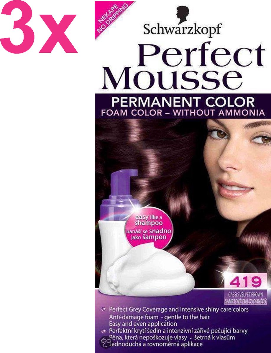 Schwarzkopf - Perfect Mousse - Haarverf - 419 - Cassis Bruin - 3 Stuks - Voordeelverpakking