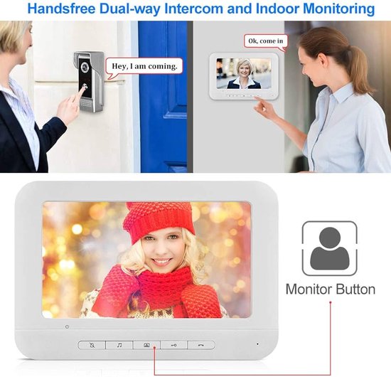 Deurintercom Bedraad - Deurbel met Camera en Groot 7 inch Bedrade Scherm - Werkt op bestaande Deurbel Bedrading - Intercom - Nachtzicht - Terugspreekfunctie - Display - Bewakingscamera - Beveiligingscamera - Deur Intercom