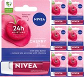 Nivea Lippenbalsem Cherry Shine - 6 x 4.8g - Verbeterde Vegan Formule - Shea Boter en Natuurlijke Olien Verrijkt Met vitaminen - Lipbalm