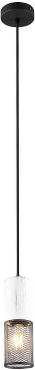 TRIO TOSH - Hanglamp - Zwart-wit - excl. 1x E27 40W - Aanpasbaar in hoogte - Houten elementen in wit