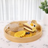 Bamboe dienblad met handgrepen, houten dienblad, keukentablet, serveerschaal, ontbijtdienblad voor ontbijt, thee, salontafel, keukendecoratie bed (rond: 30 x 30 x 4 cm)