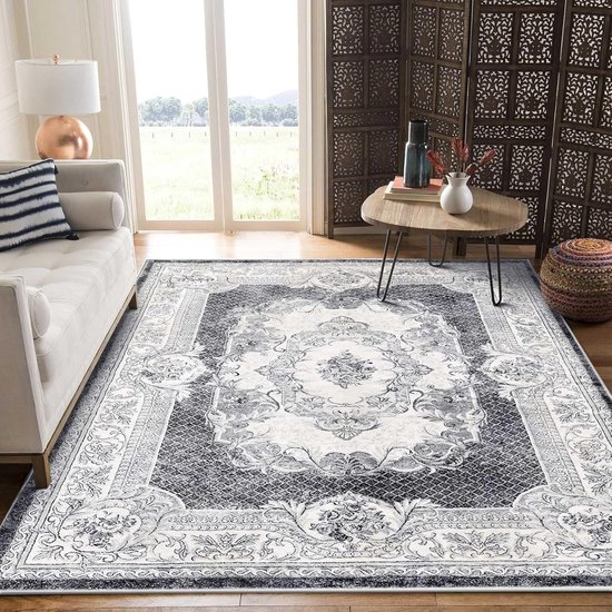 Calore Vloerkleed voor de woonkamer, grijs, slaapkamer, laagpolig, moderne stijl, groot woonkamertapijt, abstract gestreept tapijt (strepen, 200 x 250 cm
