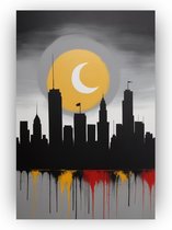 Skyline Banksy stijl - Banksy schilderijen canvas - Canvas schilderijen skyline - Schilderij vintage - Canvas schilderijen - Slaapkamer accessoires - 50 x 70 cm 18mm