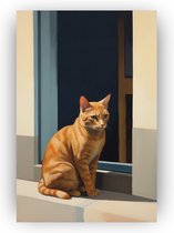 Kat Edward Hopper stijl poster - Kat wanddecoratie - Muurdecoratie Edward Hopper - Moderne poster - Woonkamer posters - Kantoor decoratie - 40 x 60 cm