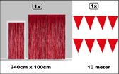 Set Folie gordijn metallic 2,4m x 1m rood + vlaggenlijn rood 10 meter