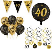 40 Jaar Verjaardag Decoratie Versiering - Feest Versiering - Swirl - Folie Ballon - Vlaggenlijn - Ballonnen - Klaparmband - Man & Vrouw - Zwart en Goud