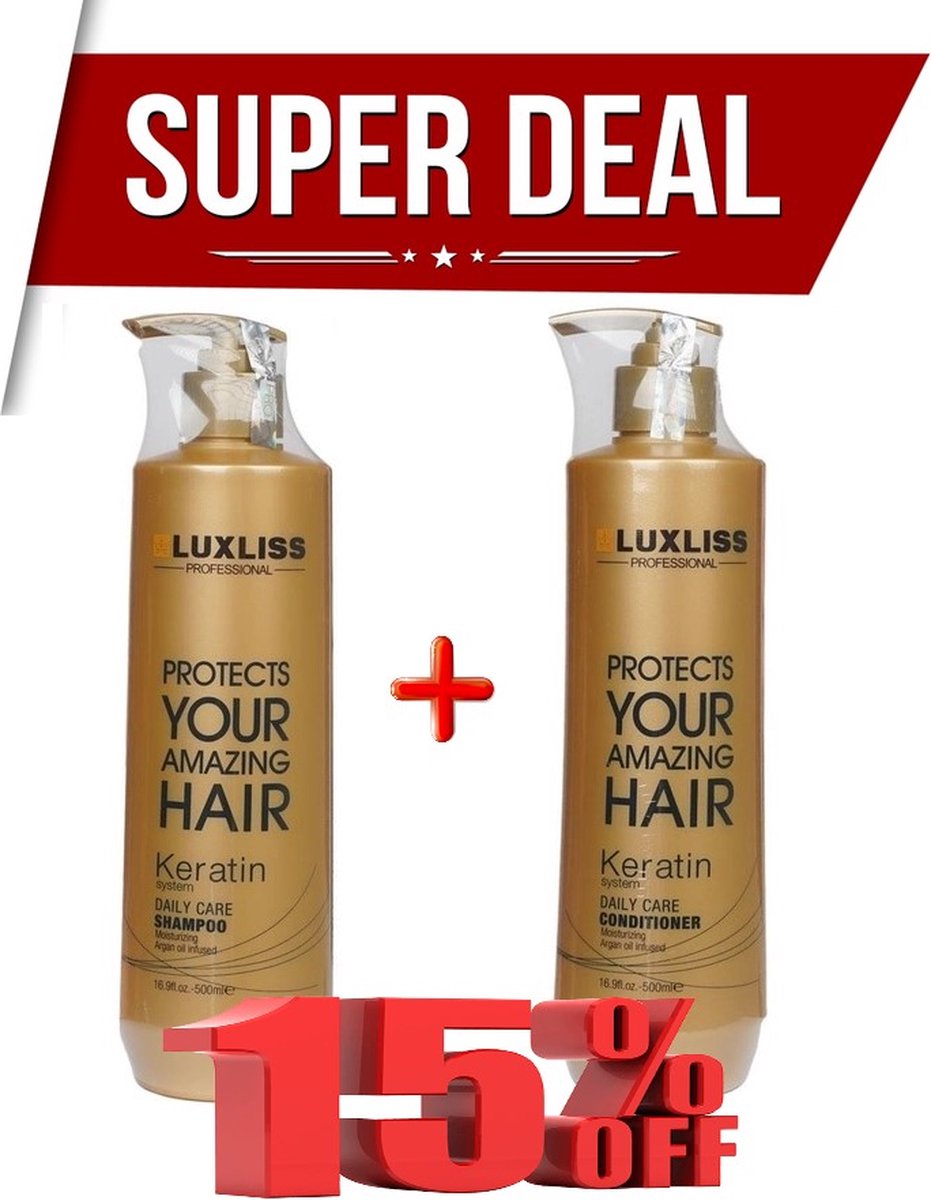 Luxliss Professional Keratin Daily Care Shampoo (500ml) en Conditioner (500ml) duo-pakket