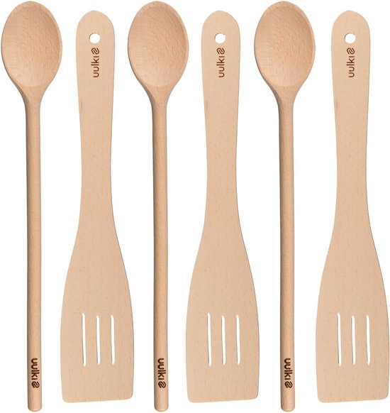 Olijfhouten lepel en kooklepel, houten keukengerei set 30 cm met gratis eetlepel 20 cm, hout 3-deel set