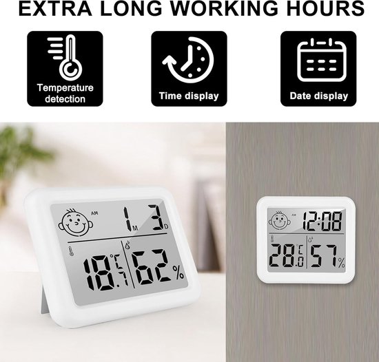 ThreeH Buitenthermometer voor binnen, digitale hygrometer met 3