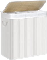 Wasmand - 150L - Wasbox met deksel - Wassorteermachine - Van bamboe - Met handvatten - 3 compartimenten - Opvouwbaar - Katoen - Waszak machinewasbaar - Wasruimte - Wit