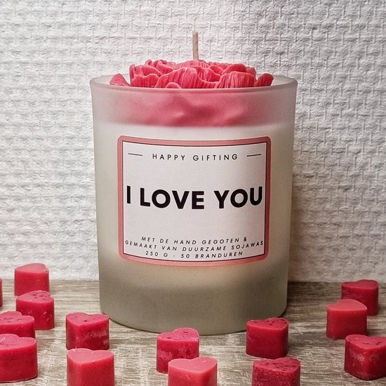 Rode Roos Valentijnskaars - Vanille geur - 250 gram - 50 branduren - 8 x 9 cm - Handgemaakt - Gemaakt van duurzame sojawas – Soy wax - Vanilla - Handmade - Valentijn - Liefde - Valentijnsdag
