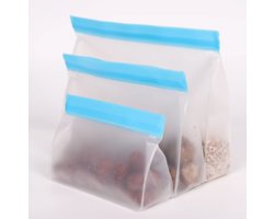 6x Herbruikbare Duurzame Siliconen Zip Lock Bags - Vershoudzakken - Boterhamzakjes - Opberg - Reizen - Douane Handbagage - Diepvrieszakjes - Voedingszakjes - Zakje - Recycle - 6 stuks - Blauw
