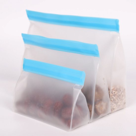 Foto: 6x herbruikbare duurzame siliconen zip lock bags vershoudzakken boterhamzakjes opberg reizen douane handbagage diepvrieszakjes voedingszakjes zakje recycle 6 stuks blauw