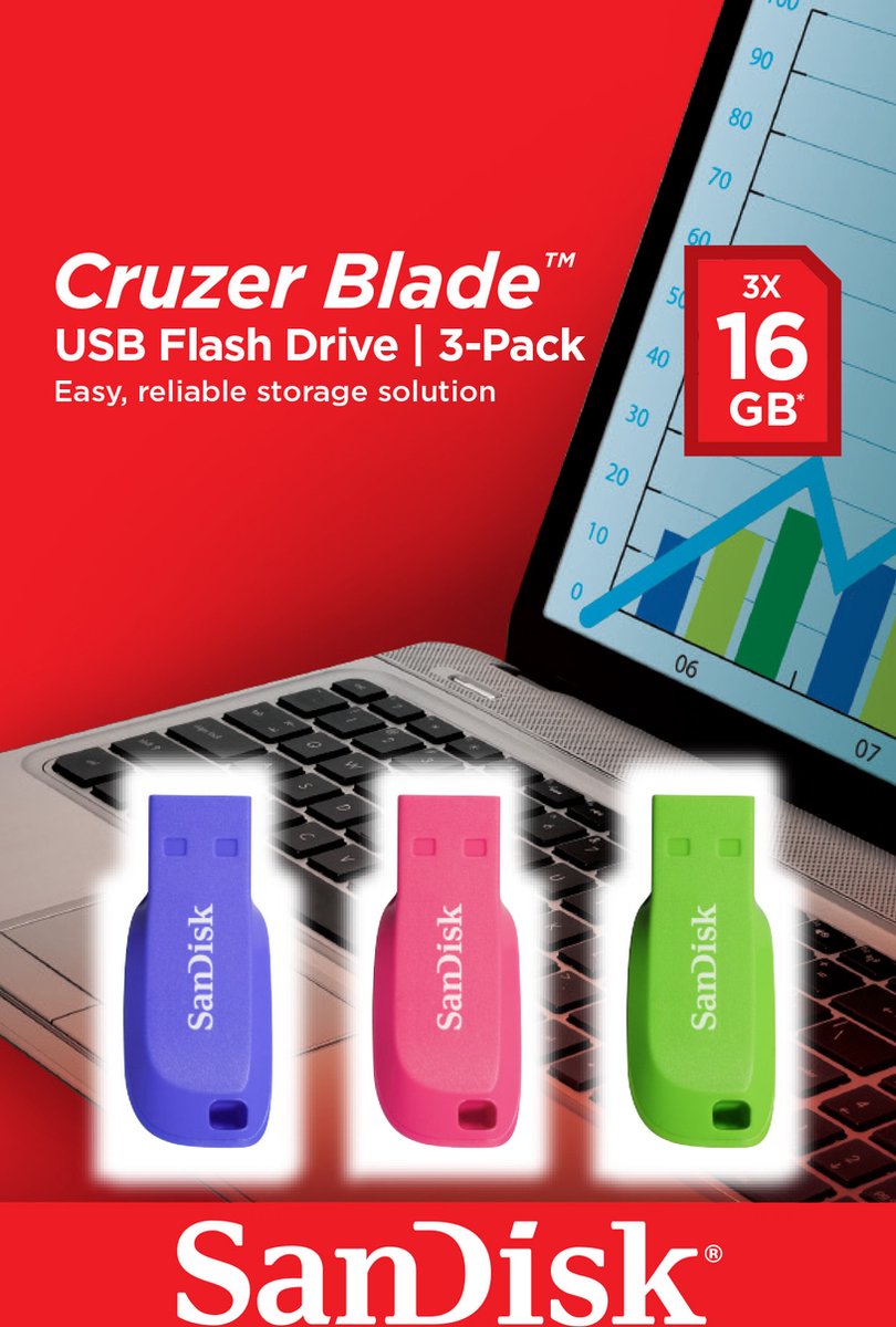 Sandisk Cruzer Blade 16GB USB flash drive USB Type-A 2.0 Blauw, Groen, Roze