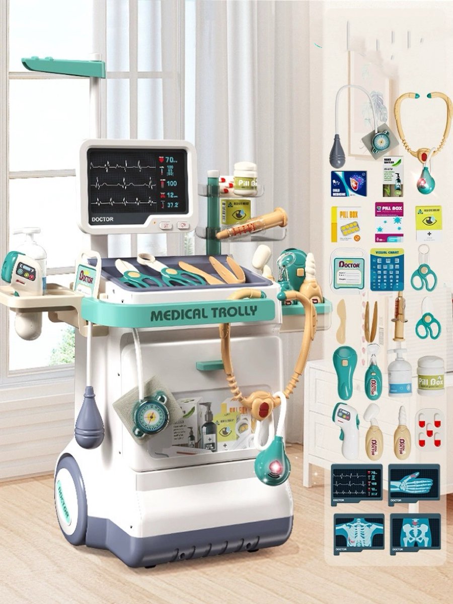 Nixnix - Kinder speelgoed - Ziekenhuis - Speelgoed ziekenhuisje - 27 delig - Speelgoed - Dokter - Verpleegster - 115 x 22,5 x 46,5 cm