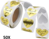 Sluitsticker - Sluitzegel - Hart - Thank you - Goud | Bedankt | Zakelijk - Trouwerij - Envelop| Thank you - stickers| Envelop stickers | Cadeau - Gift - Cadeauzakje - Traktatie | Creativiteit | 50 stuks - 2,5 cm