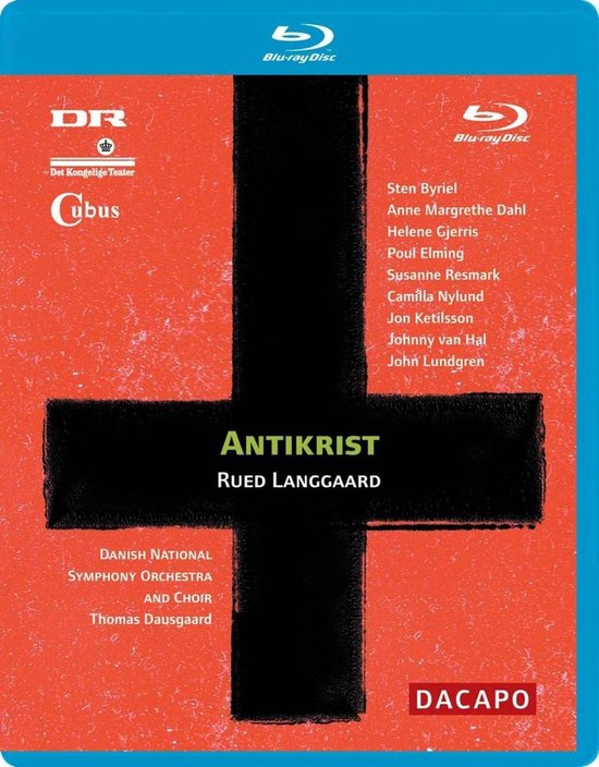 Een grote zwarte kruis op een oranje achtergrond met de titel 'Antikrist'.