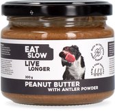 Eat Slow Live Longer Pindakaas met Geweipoeder - 300 g – Aanvullende Diervoeder voor Honden – Hondensnack – Rijk aan Collageen – Ter ondersteuning van Gewrichten, Huid, Vacht en Vertering – Natuurlijke Smaak