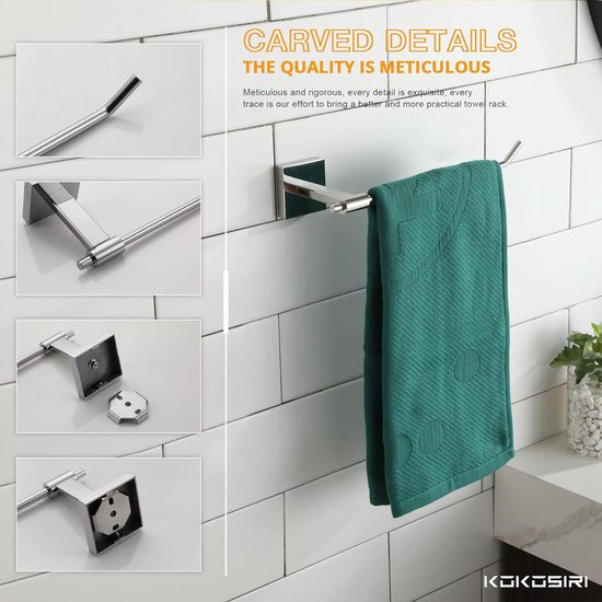 BETHOM Handdoekhouder voor badkamer, 50 cm, zilverkleurig