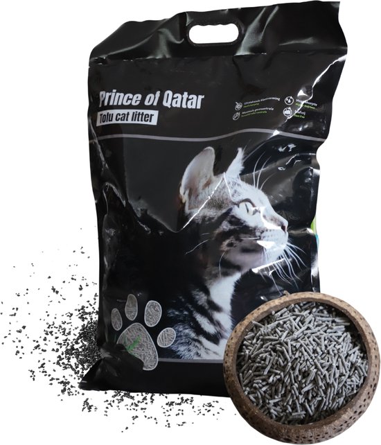 Cat Litter Prince of Qatar actieve kool (geurloos) | Tofu kattenbakvulling (12l = 5kg) | Milieuvriendelijke & Biologisch afbreekbaar | Klontvormend