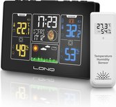 LONQ Weerstation Binnen en Buiten Q1 - Incl. Batterijen - Draadloos Weerstation met Buitensensor - Thermometer Hygrometer - 100 Meter Bereik - Kleurendisplay