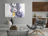 Canvas Schilderij - Vrouw - Abstract - Kleurrijk - Portret - 90x60x2 cm