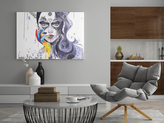 Canvas Schilderij - Vrouw - Abstract - Kleurrijk - Portret - 90x60x2 cm