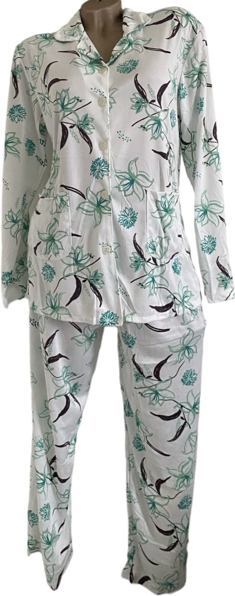 Dames Katoenen Pyjama 2038 180GSM Double Jersey L wit/groen