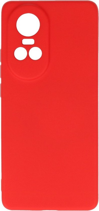 Une coque de téléphone rouge avec des découpes pour les appareils photo et les boutons.
