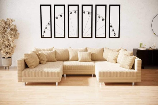 hoekbank denver u – corduroy beige- zonder poef (hocker)- hoeksalon denver wooneiland- seatsandbeds