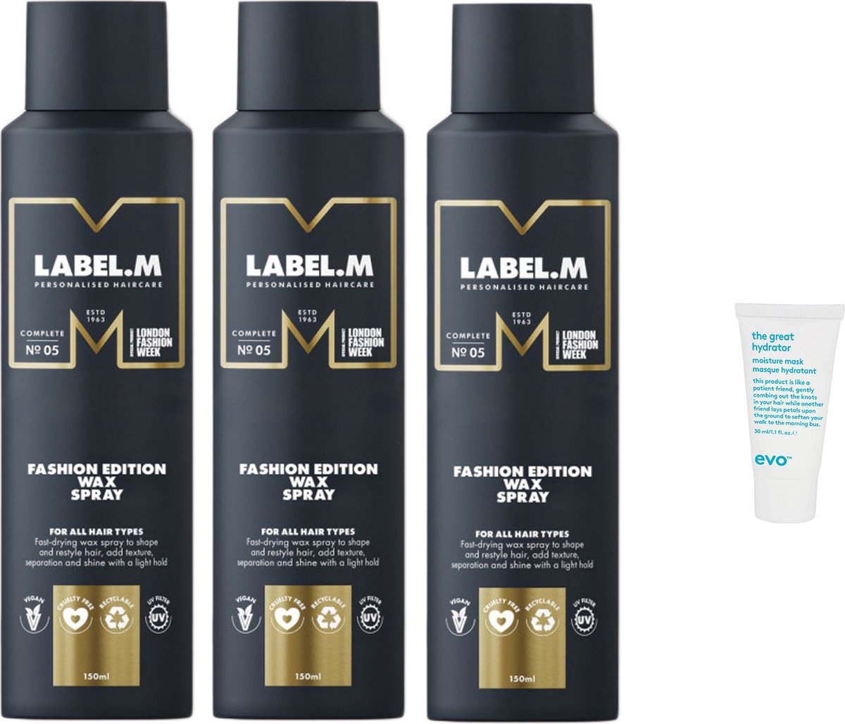 3 x Label M. Fashion Edition Wax Spray 150 ml + Gratis Evo Travelsize