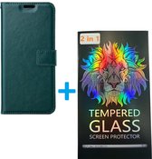 Portemonnee BookCase Hoesje + 2 Pack Screenprotector Glas Geschikt voor: Samsung Galaxy A03 Core -groen