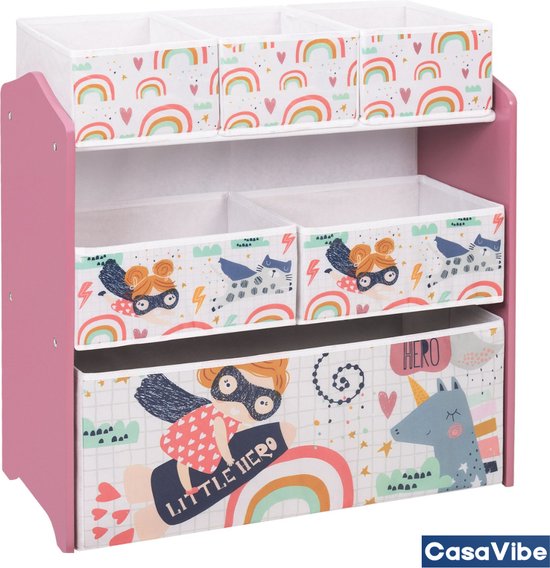 CasaVibe Kinderboekenrek - Kinderboekenkast - Boekenbak - Speelgoedkast - Kast voor kinderen - Rek voor kinderkamer - Roze - Boekenrek